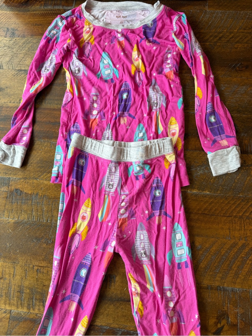 Little Sleepies Pink Rocket Print Kids Pajama Set